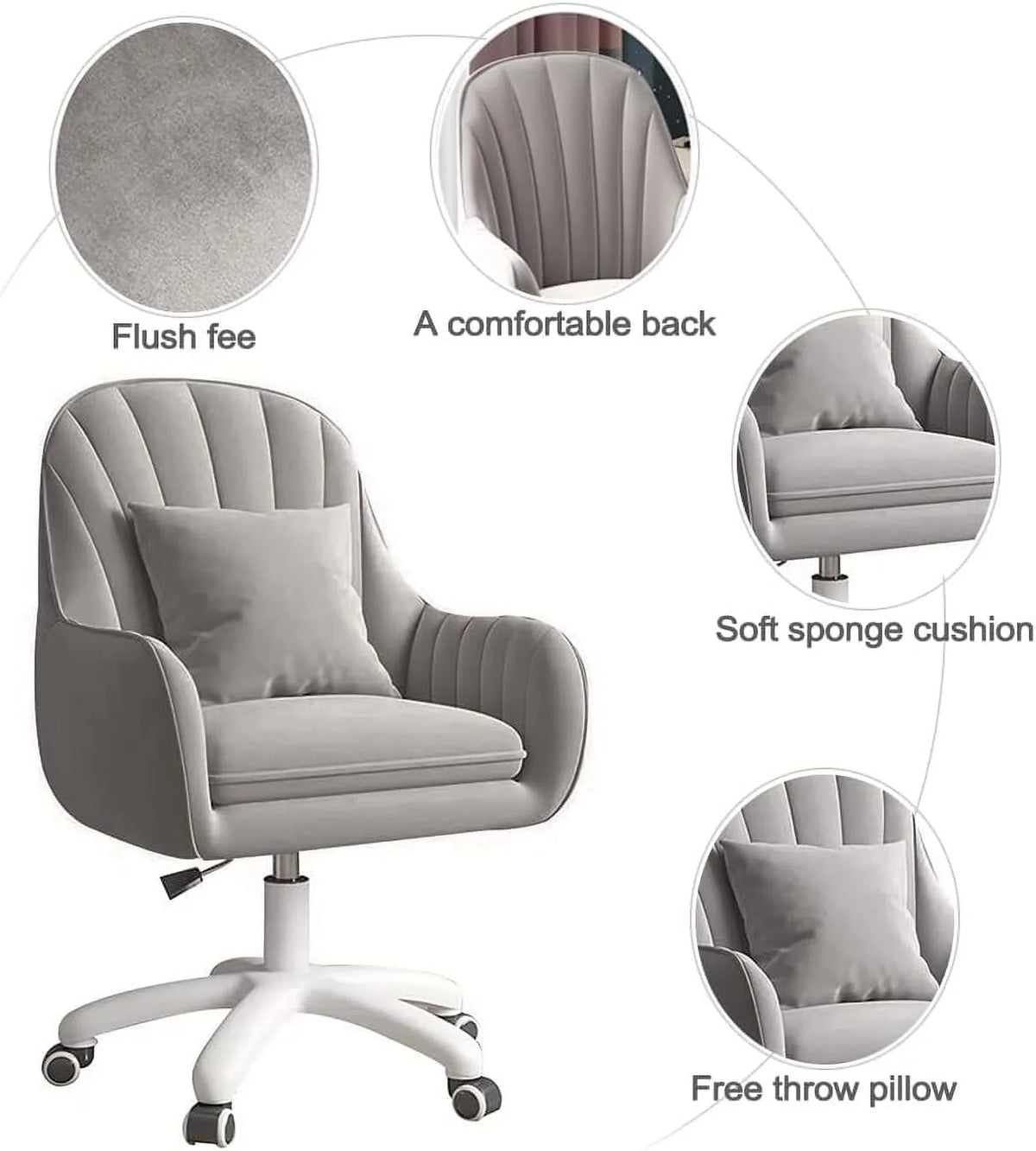 2026 NewHome Office Chair Computer Chair with Mid-Back Upholstered Modern Tufted Computer Task Chair Swivel Height Adjustable Velvet Accent Chair."White"