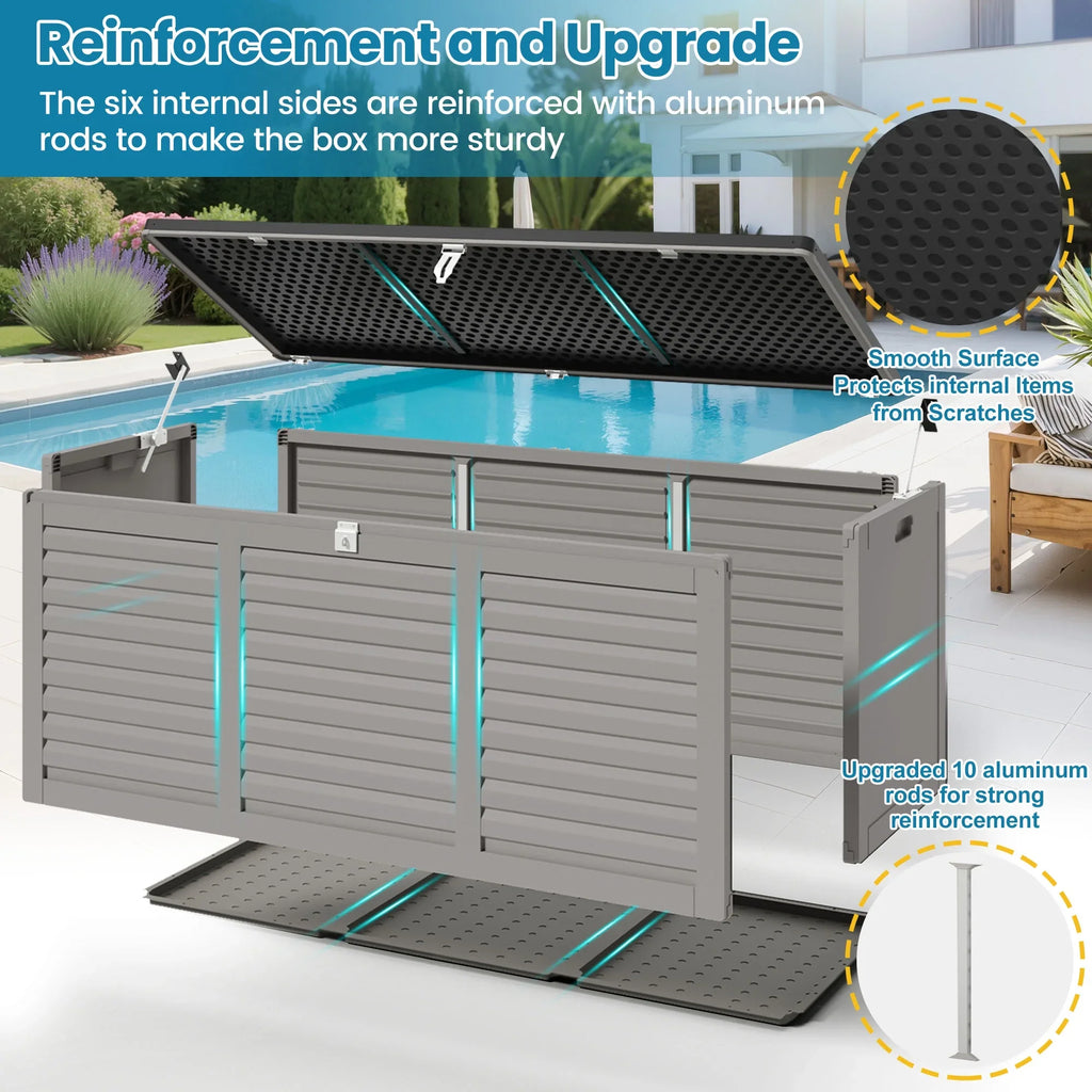 2026 NewOutdoor Storage Box, 130GAL Waterproof Deck Box, Lockable Pool Patio Storage Indoor Toy Box, Outdoor Storage Bench for Porch, Max Load Weight 500LBS
