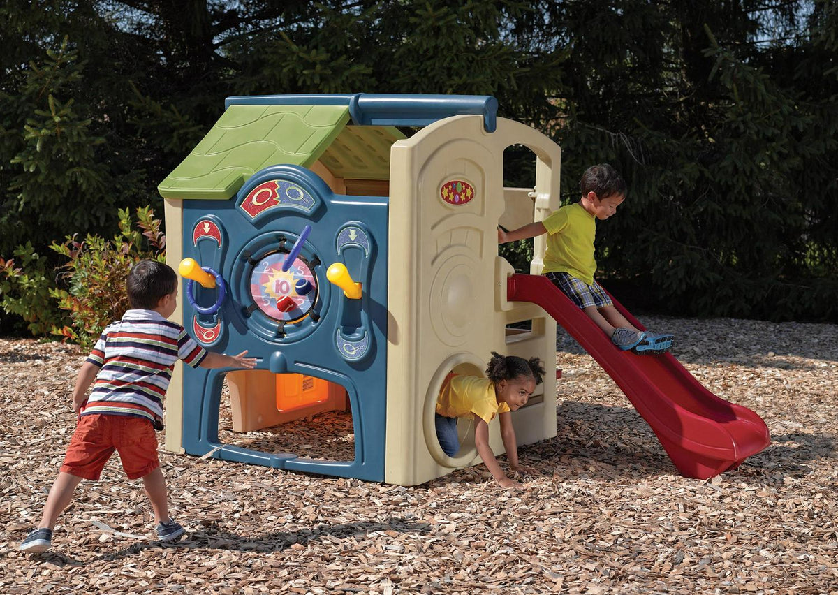 2026 NewStep2 Neighborhood Fun Center Brown Playhouse with Slide Plastic Kids Outdoor Toys