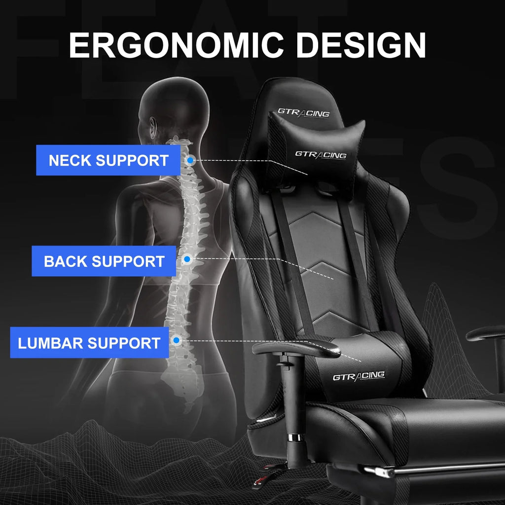 2026 NewGTRACING Gaming Chair, Ergonomic Office Desk Chair with Lumbar Support, PU Leather, Footrest & Adjustable Headrest, Red