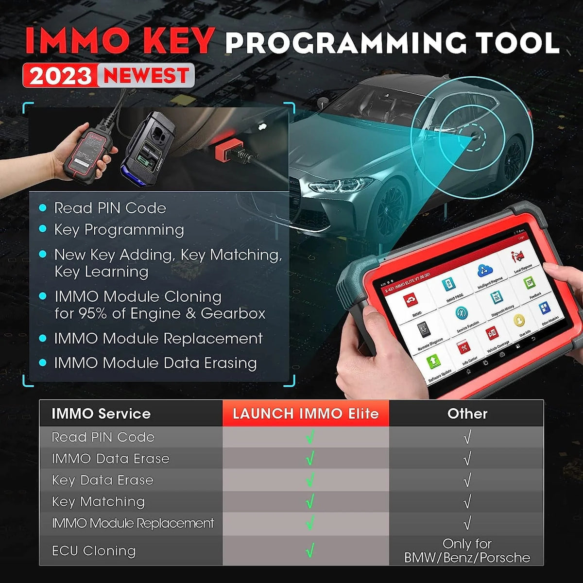 LAUNCH X431 IMMO Elite Key Programming Car Diagnostic Scan Tool with X-PROG3 Key Programmer, ECU Clone/match, CANFD&DOIP, 39+ Services 2 Years Free Update
