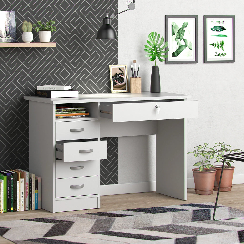 2026 NewTvilum Walden 5 Drawer Office Desk with 1 Locking Drawer for Adults, White