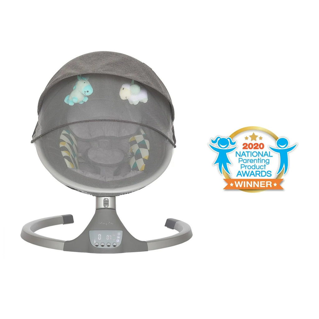 2026 NewDream On Me Zazu Baby Swing. Baby Swing for Infant. 5 - Swinging Speed. Two Attached Toys. Bluetooth Enabled and Remote Control. Grey and Blue