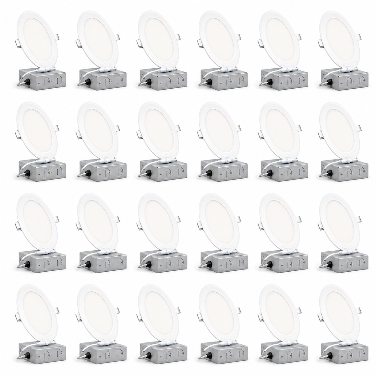 24-Pack 6-Inch Ultra-Thin LED Recessed Lights with J-Box, 5CCT, 1050LM, Dimmable