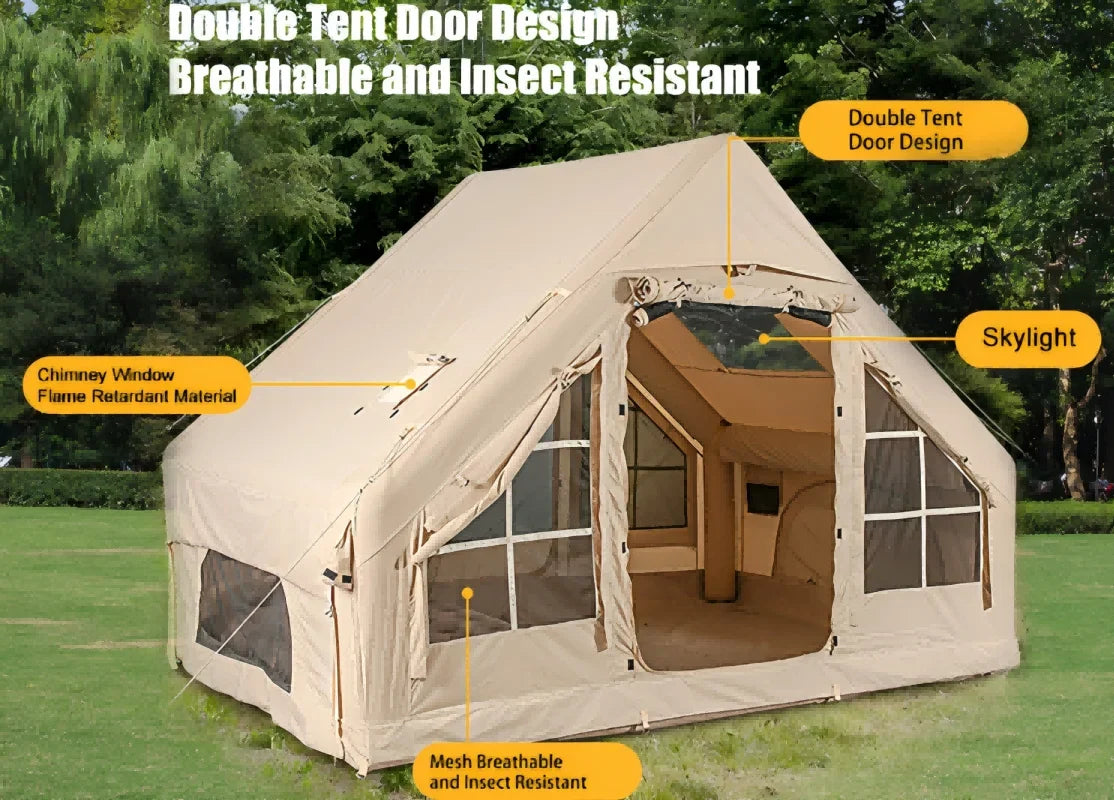 2026 NewInflatable Camping Tents With Hand Pump, Air Glamping Tents, Easy SetupWaterproofand Windproof Blow Up Tent, 4 Seasons Oxford Cabin Tent With esh &ChimneyWindow.