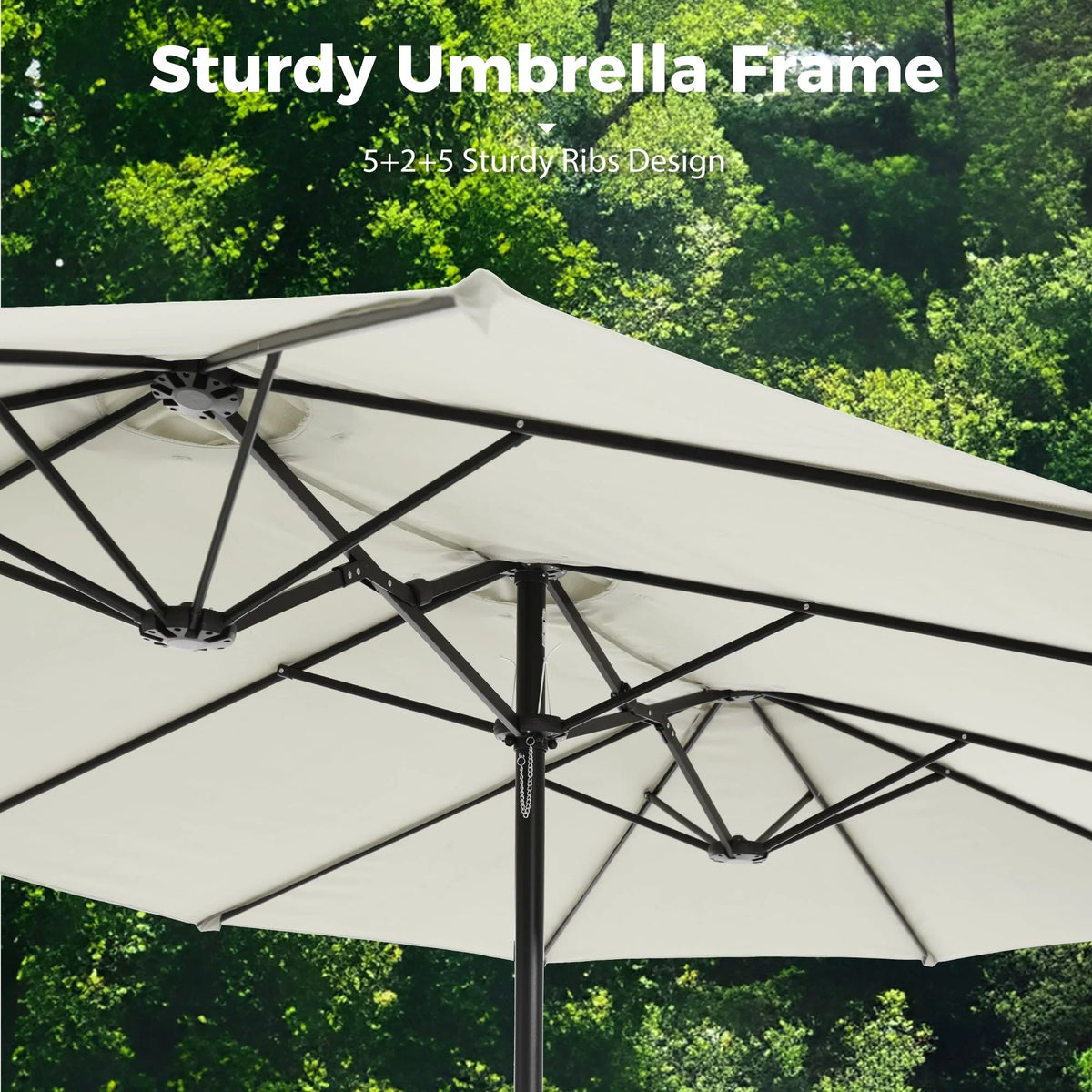 2026 NewAlpha Joy 15ft Outdoor Patio Umbrella Extra-Large Double-Sided Garden Umbrella with Crank Handle and Base - Smoky Gray