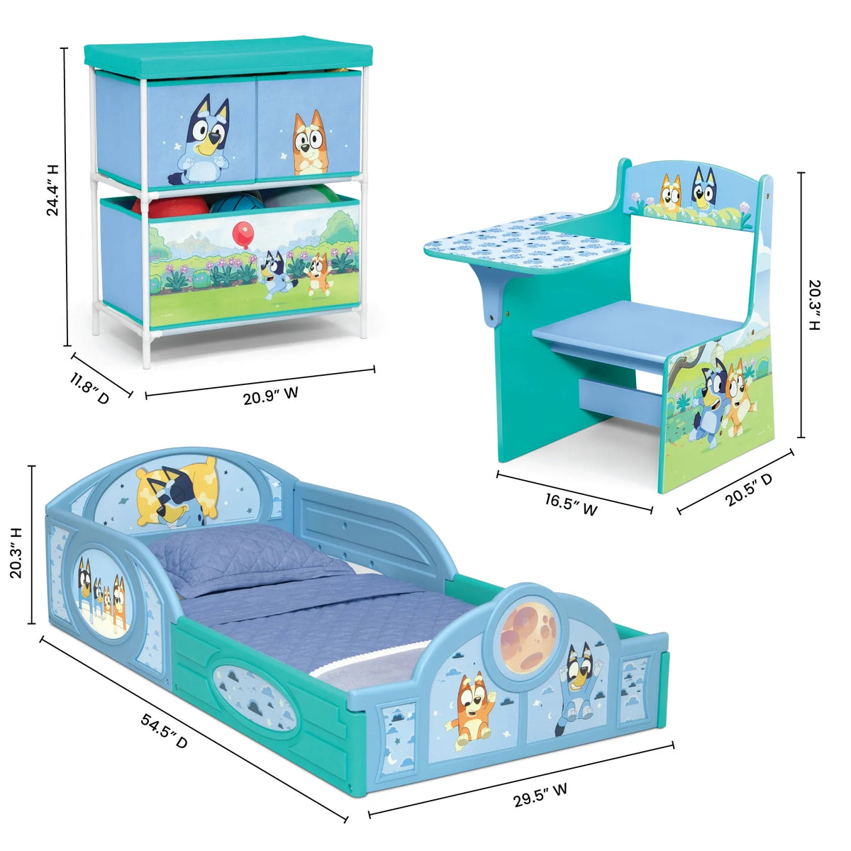 2026 NewBluey 3-Piece Toddler Bedroom Set by Delta Children, Blue