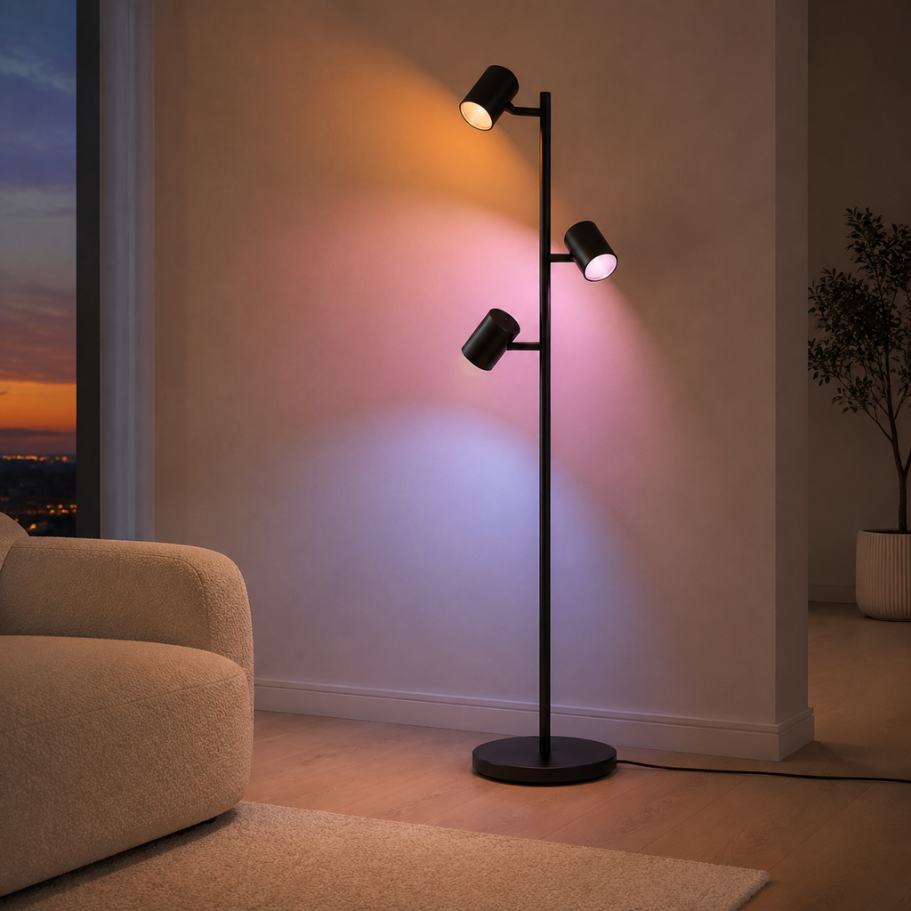 Matter-Compatible Smart Tree Floor Lamp, 3 Rotatable Lights, 64 Scenes & Music Sync