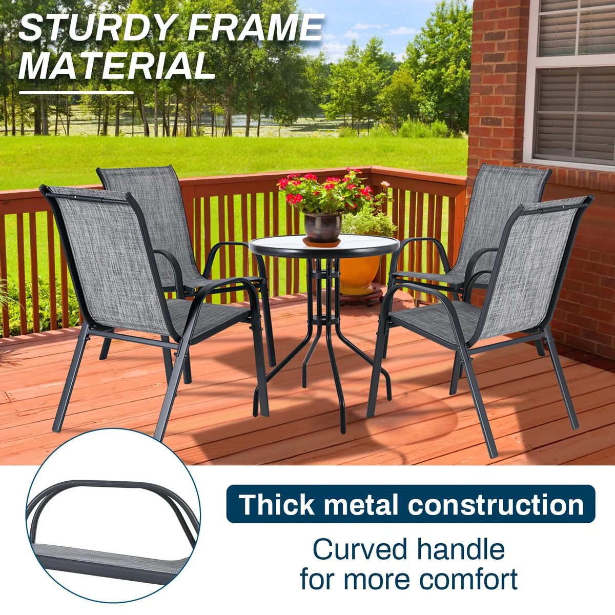 2026 NewArlopu 8Pcs Patio Dining Chairs Outdoor Stackable Armrest Chairs for Lawn Garden Backyard