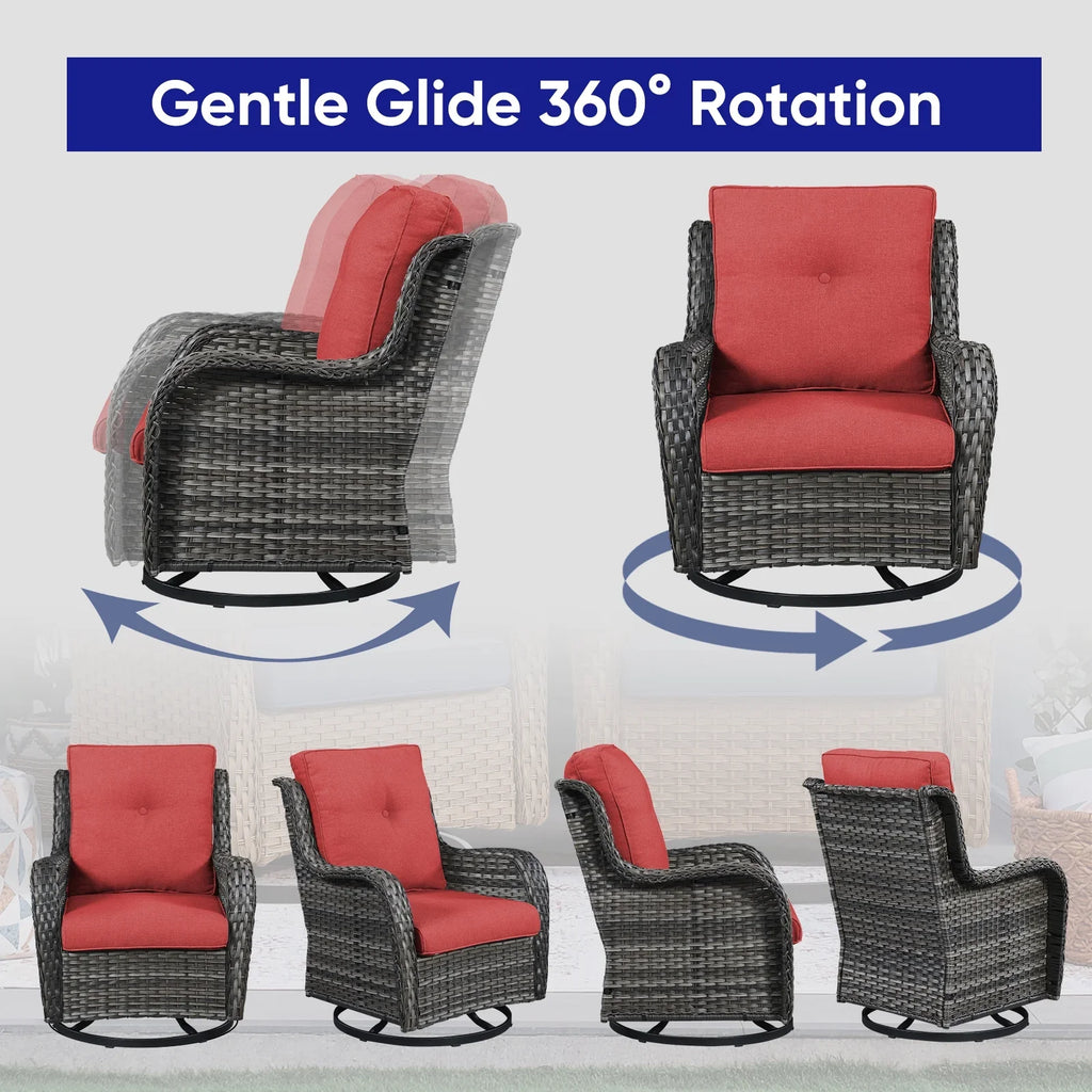 2026 NewPOCASSY 3 Piece Patio Set Outdoor Wicker Glider Rocking and Swivel Chairs with Cushions