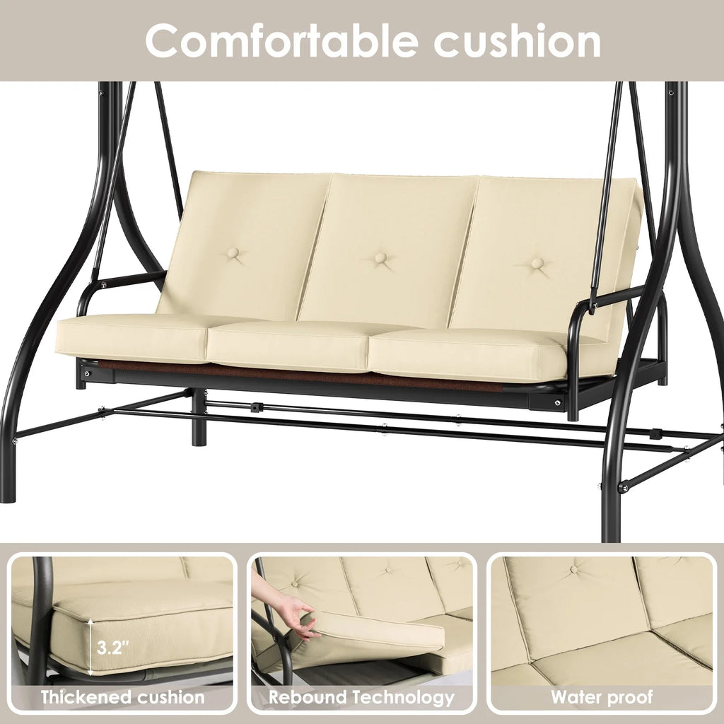 2026 NewArlopu 3 Person Porch Swing Outdoor Converting Canopy Swing Glider with Canopy