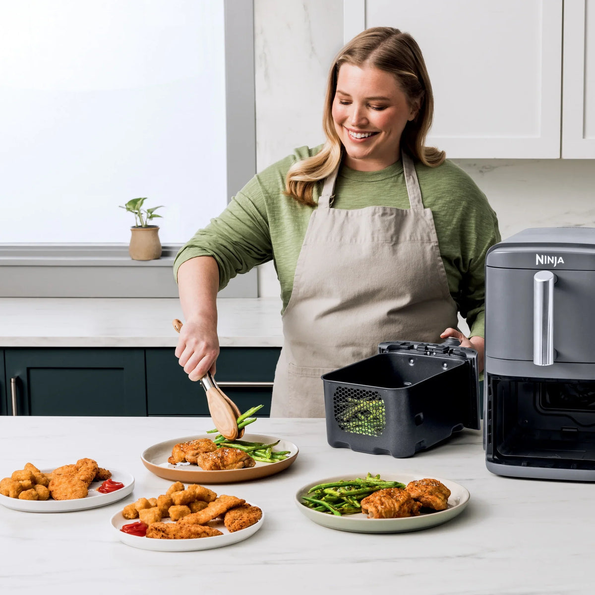 2026 NewNinja DoubleStack XL 2-Basket Air Fryer, DoubleStack Technology Cooks 4 Foods at Once, Space Saving Design, 10 QT, 4-in-1, Smart Finish & Match Cook, SL400