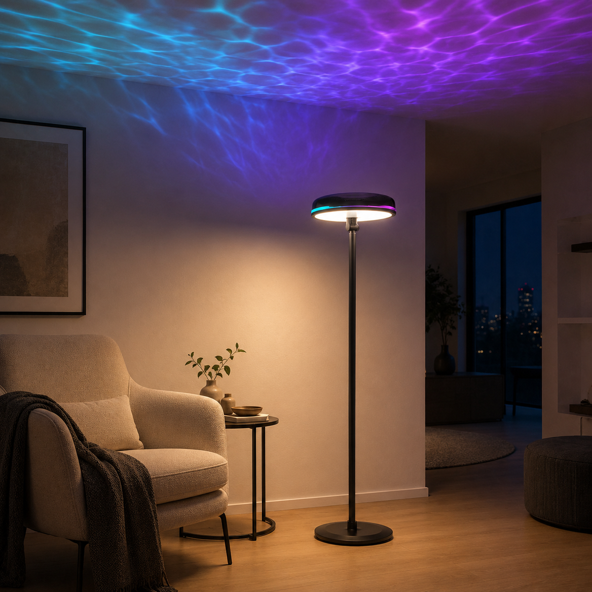 RGBIC Ripple Uplighter Floor Lamp, 1000lm, Matter, Alexa & SmartThings Compatible