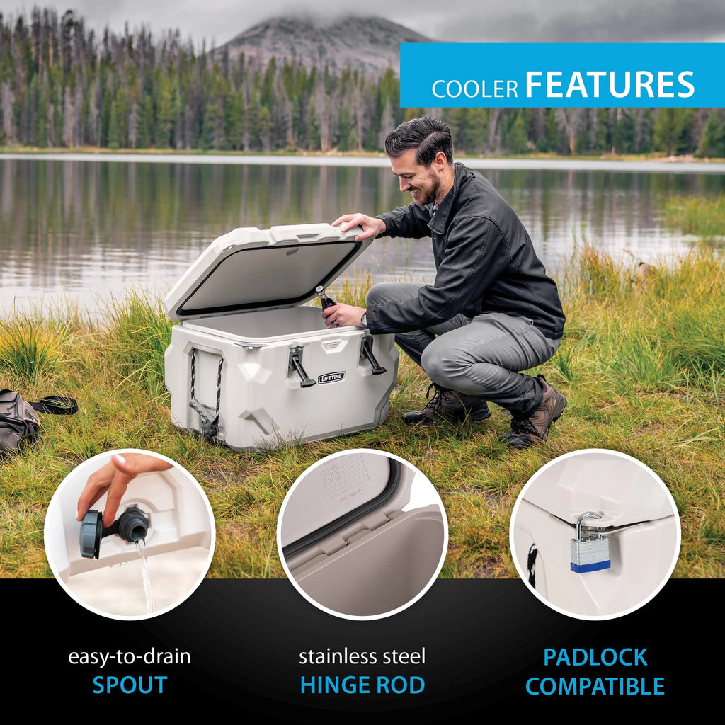 Lifetime 65 qt Bear-Resistant Camping Cooler, Premium High Performance, Ice Retention, Hard Cooler, 75 Can Capacity, Arctic White (90997)