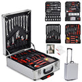 799 Pieces Professional Mechanics Hand Tool Set, Mobile Tool box on Wheels W/Ratchets&Socket, Screwdriver, Tongs, 4-layer Tool Case & Tool Kit, Silver