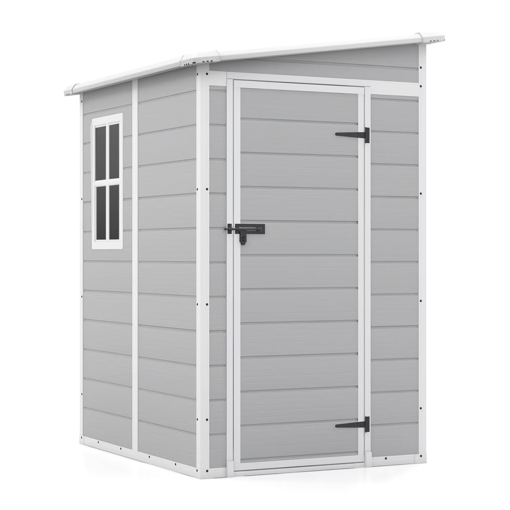 2026 NewPatiowell 5x4 FT Outdoor Storage Shed, Resin Storage Shed with Floor & Window & Lockable Door for Patio Furniture, Garden Tools and Bicycle, White