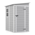2026 NewPatiowell 5x4 FT Outdoor Storage Shed, Resin Storage Shed with Floor & Window & Lockable Door for Patio Furniture, Garden Tools and Bicycle, White