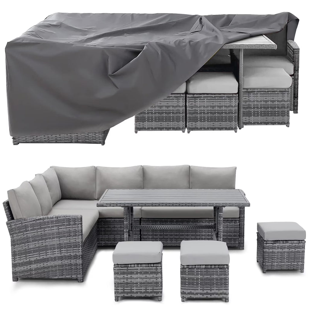 2026 NewAECOJOY 7 Piece Patio Furniture Set PE Rattan Outdoor Dining Set Sectional Sofa Couch with Table Patio Conversation Set in Gray