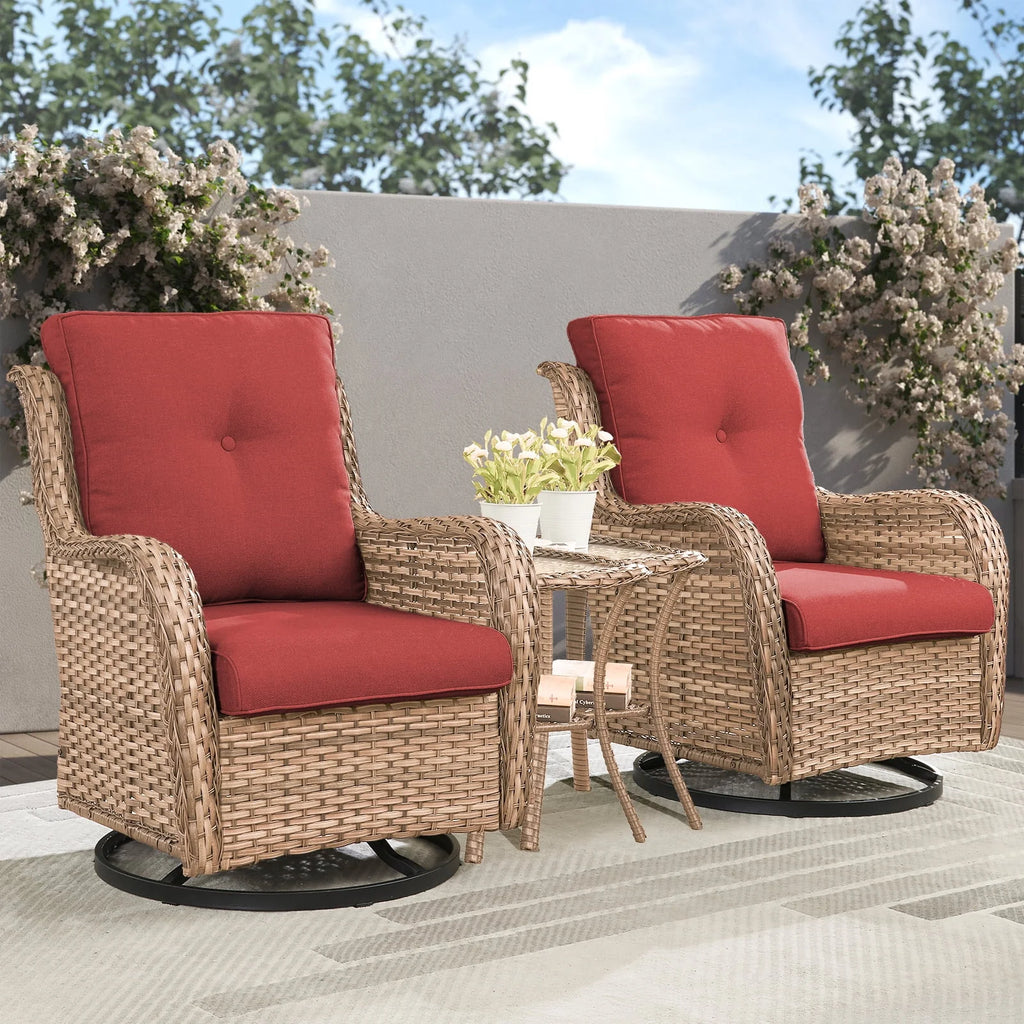 2026 NewPOCASSY 3 Piece Patio Set Outdoor Wicker Glider Rocking and Swivel Chairs with Cushions