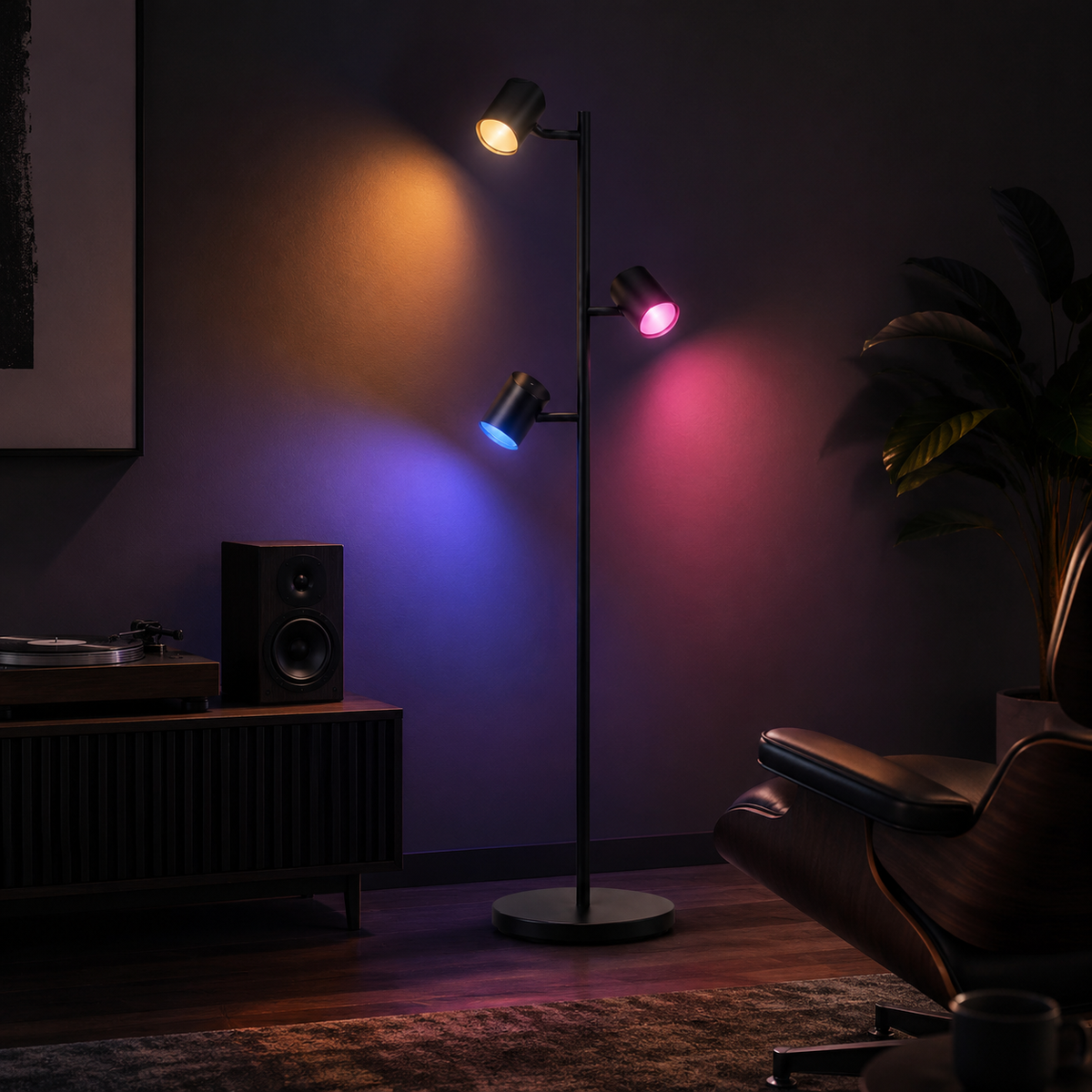 Matter-Compatible Smart Tree Floor Lamp, 3 Rotatable Lights, 64 Scenes & Music Sync