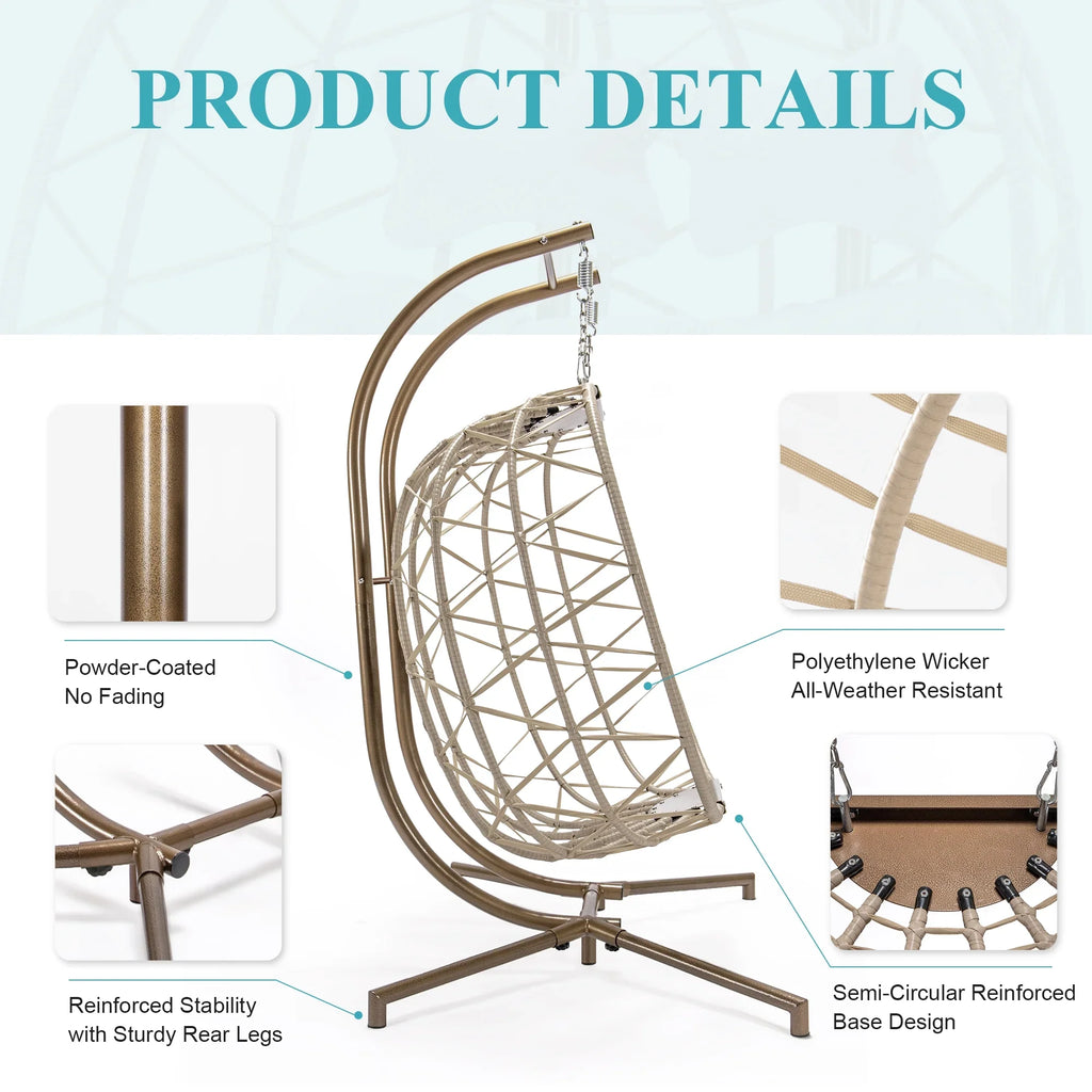 2026 NewRADIATA Double Wicker Egg Swing Chair with Stand, 2-Person Hanging Egg Chair for Indoor/Outdoor, 700lbs Capacity, Thick Cushions & Headrest,Sturdy Metal Frame"Dark Gray