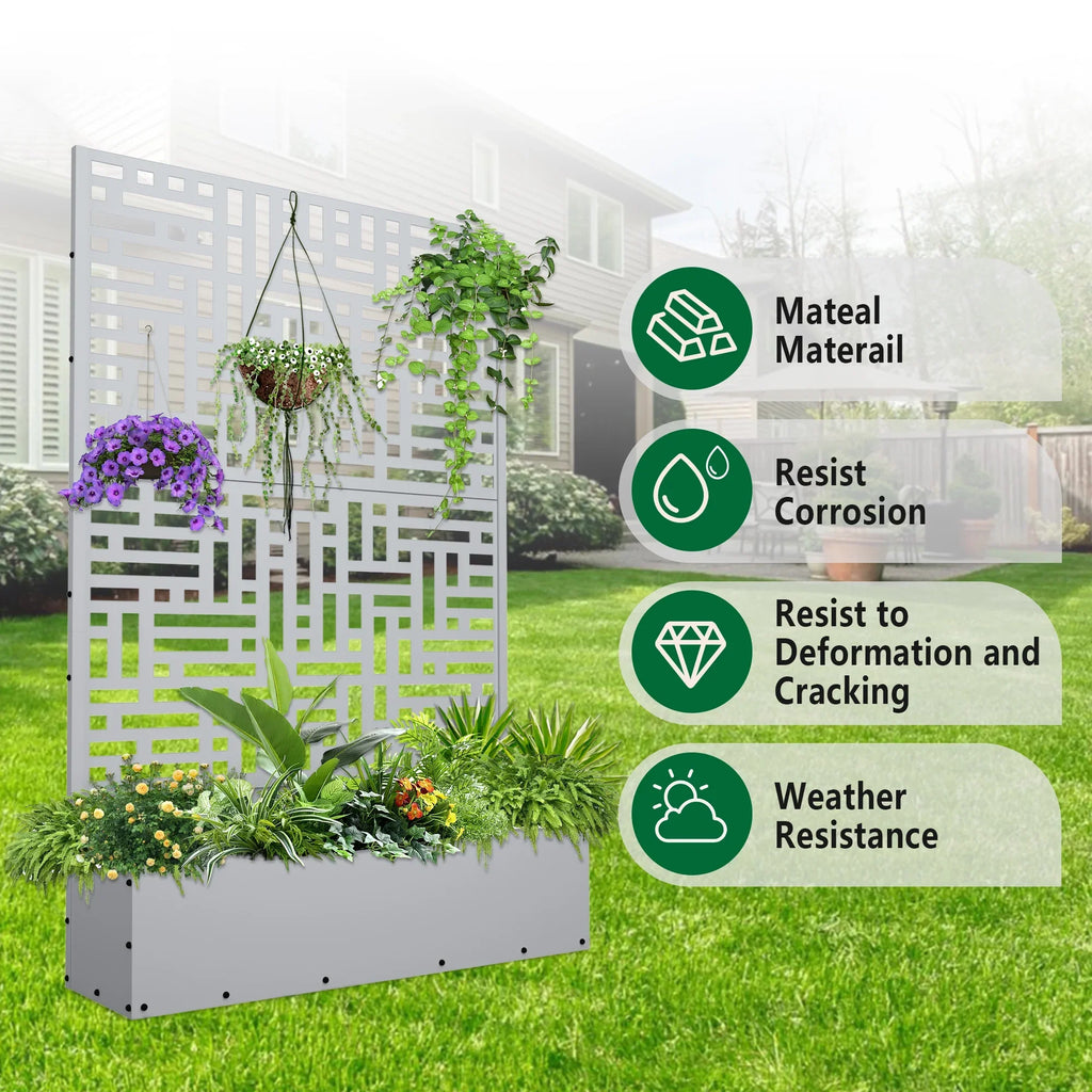 2026 NewFOOWIN 71'' H Metal Planter with Trellis, Outdoor Raised Garden Bed for Climbing Plants, Trellis Planter Box with Drainage Hole, Black