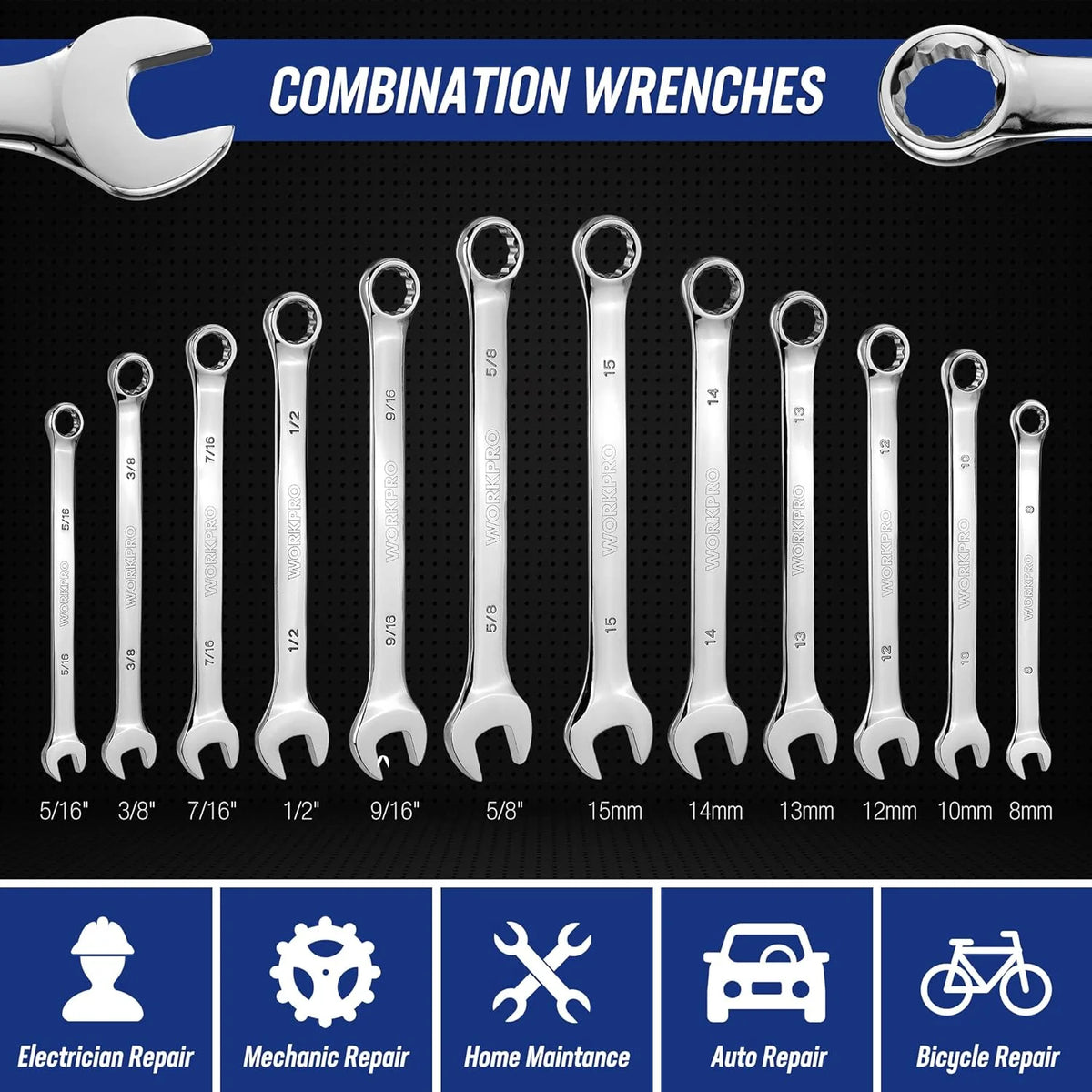 WORKPRO Mechanics Tools Kit and Socket Set, 192-Piece, SAE&Metric, 1/2'', 1/4'', 3/8'' Drive Socket Ratchet Wrench Set with Molded Case
