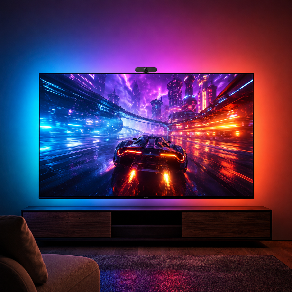 RGBICW TV Backlight with Camera, 16.4ft Smart LED Strip for 75-85 Inch TVs