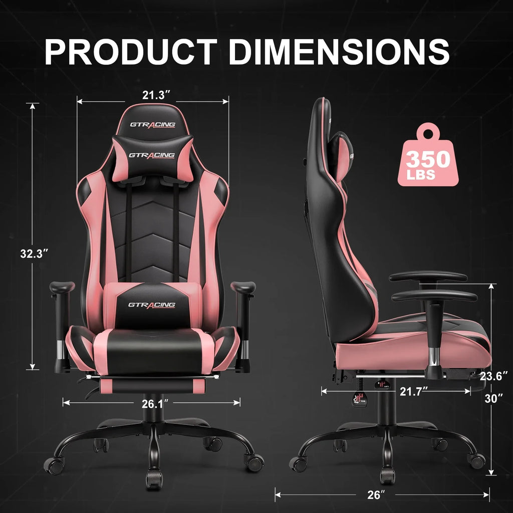 2026 NewGTRACING Gaming Chair, Ergonomic Office Desk Chair with Lumbar Support, PU Leather, Footrest & Adjustable Headrest, Red
