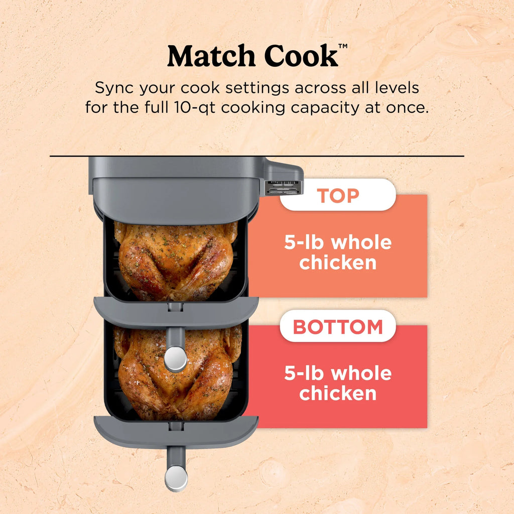2026 NewNinja DoubleStack XL 2-Basket Air Fryer, DoubleStack Technology Cooks 4 Foods at Once, Space Saving Design, 10 QT, 4-in-1, Smart Finish & Match Cook, SL400