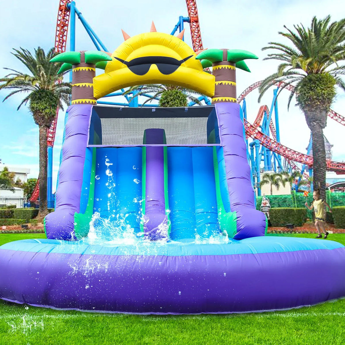 2026 NewRelunch 26FT Inflatable Double Water Slide for Kids & Adults, PVC Inflatable Water Park with Blower, Giant Splash Pool for Backyard & Outdoor Fun, 26'L x 12'W x 14'H