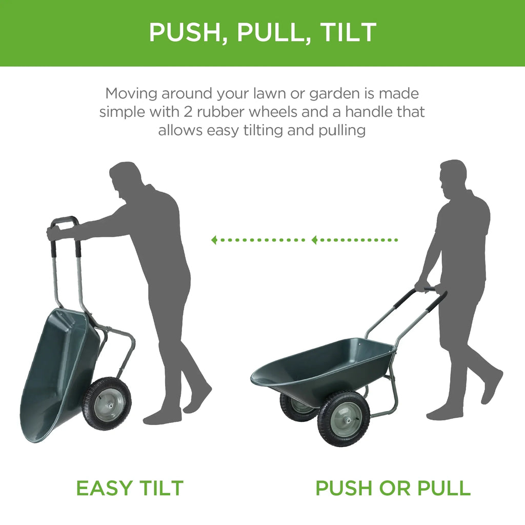 2026 NewBest Choice Products Dual-Wheel Home Wheelbarrow Yard Garden Cart for Lawn, Construction - Green