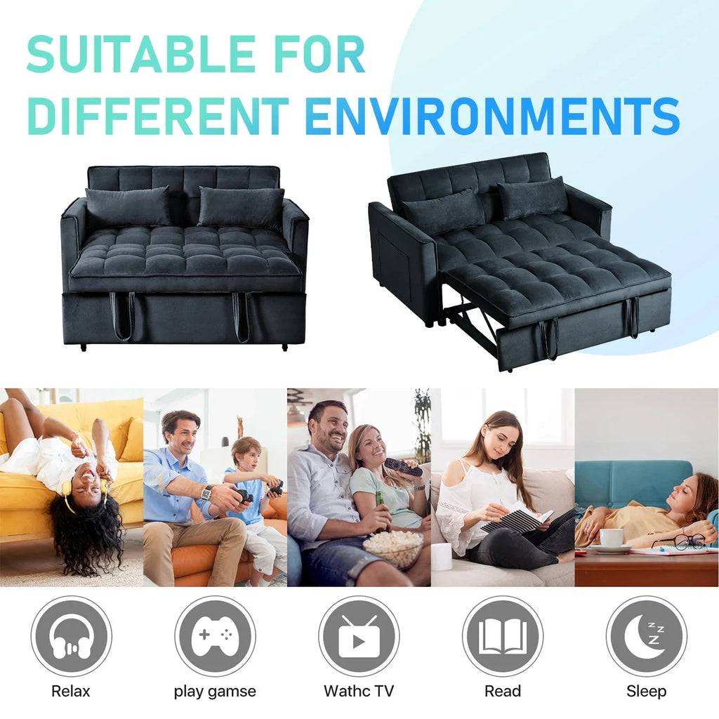 2026 New3 in 1 Convertible Sleeper Sofa Bed, Futon Couches for Living Room with Side Pocket | Adjustable Backrest| Velvet Fabric | Pull Out Couch | Love-seat sofa| Sectional Sofa Bed| 2-seat sofa bed