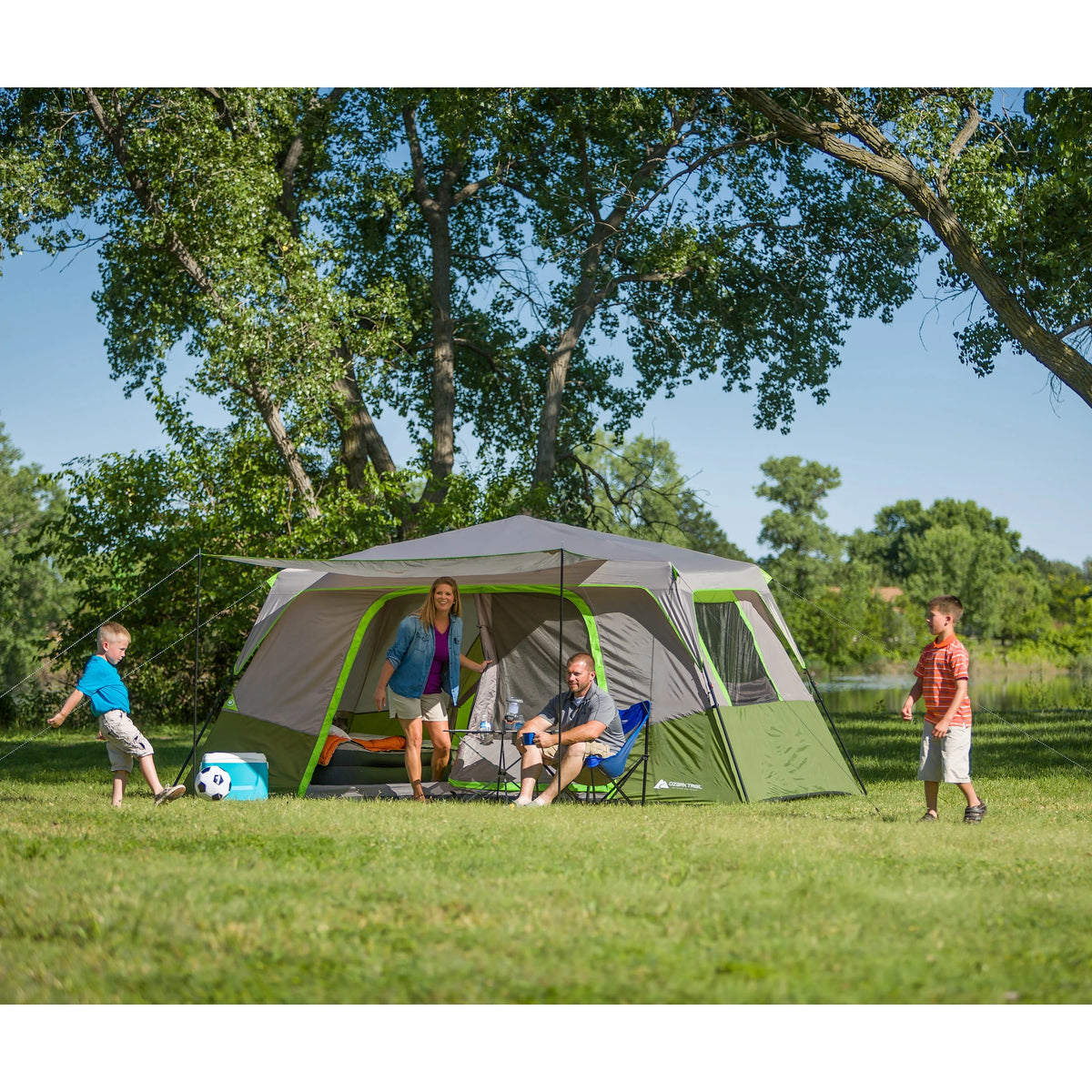 Ozark Trail 11-Person Instant Cabin Tent with Private Room -C 3-Room Family Camping Tent with Awning