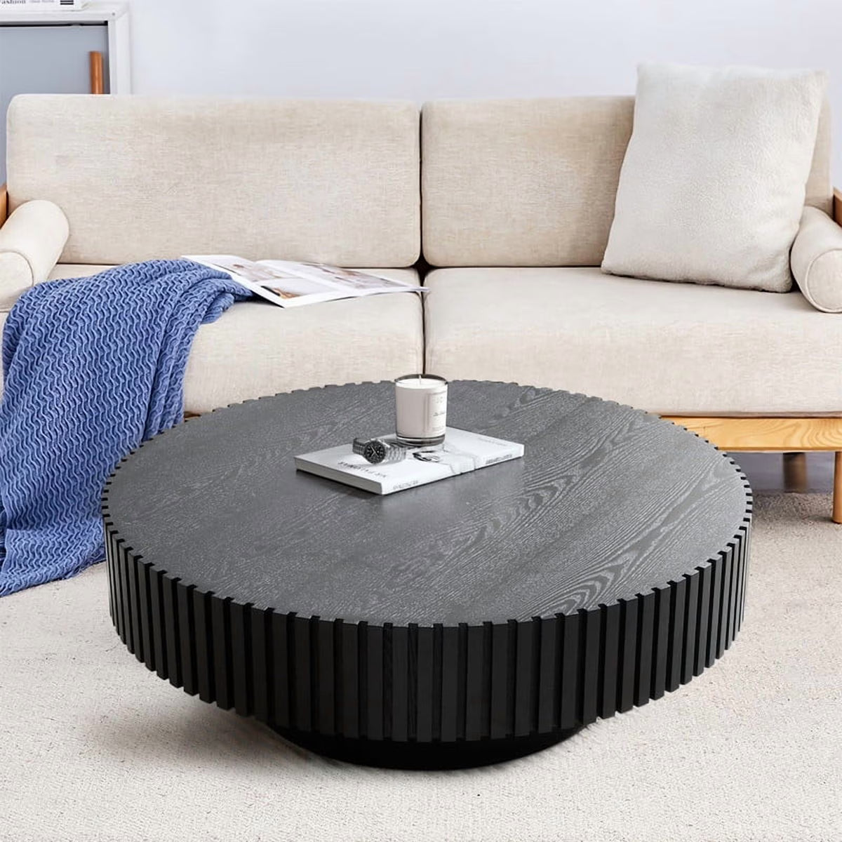 2026 NewFFH 43.7 inch Oval Coffee Table for Living Room,Handcraft Rustic Corner Coffee Table Nature Wood Relief Sturdy Pedestal for Apartmen,Side Table Centre Table,Nature Wood