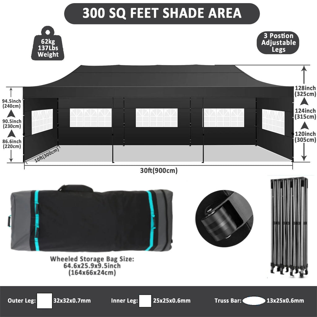 HOTEEL 10x20 Pop up Canopy with 6 Sidewalls Commercial Heavy Duty Canopy UPF 50+ All Weather Waterproof Outdoor Wedding Party Tents Gazebo with Roller Bag, Khaki