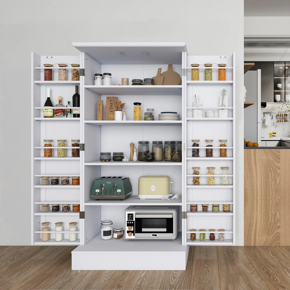 2026 New47 Kitchen Pantry Cabinet, White Buffet Cupboards Sideboard with Doors & Adjustable Shelves, Kitchen