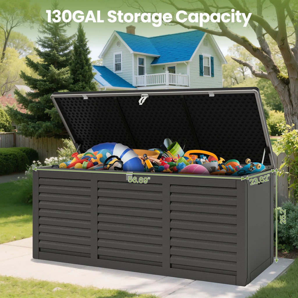 2026 NewOutdoor Storage Box, 130GAL Waterproof Deck Box, Lockable Pool Patio Storage Indoor Toy Box, Outdoor Storage Bench for Porch, Max Load Weight 500LBS