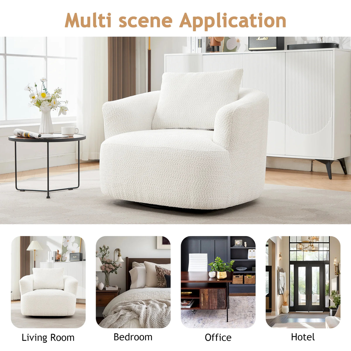 Harper & Bright Designs 360- Swivel Accent Chair, Barrel Chair Swivel Upholstered Sofa Chair with Cushion for Living Room Office, Beige