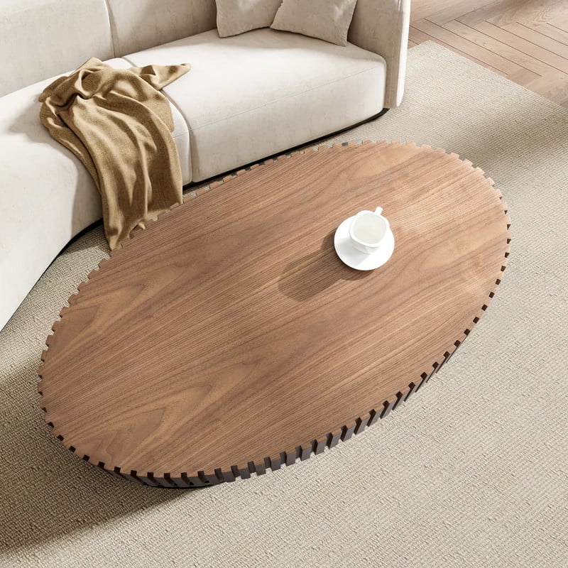 2026 NewFFH 43.7 inch Oval Coffee Table for Living Room,Handcraft Rustic Corner Coffee Table Nature Wood Relief Sturdy Pedestal for Apartmen,Side Table Centre Table,Nature Wood