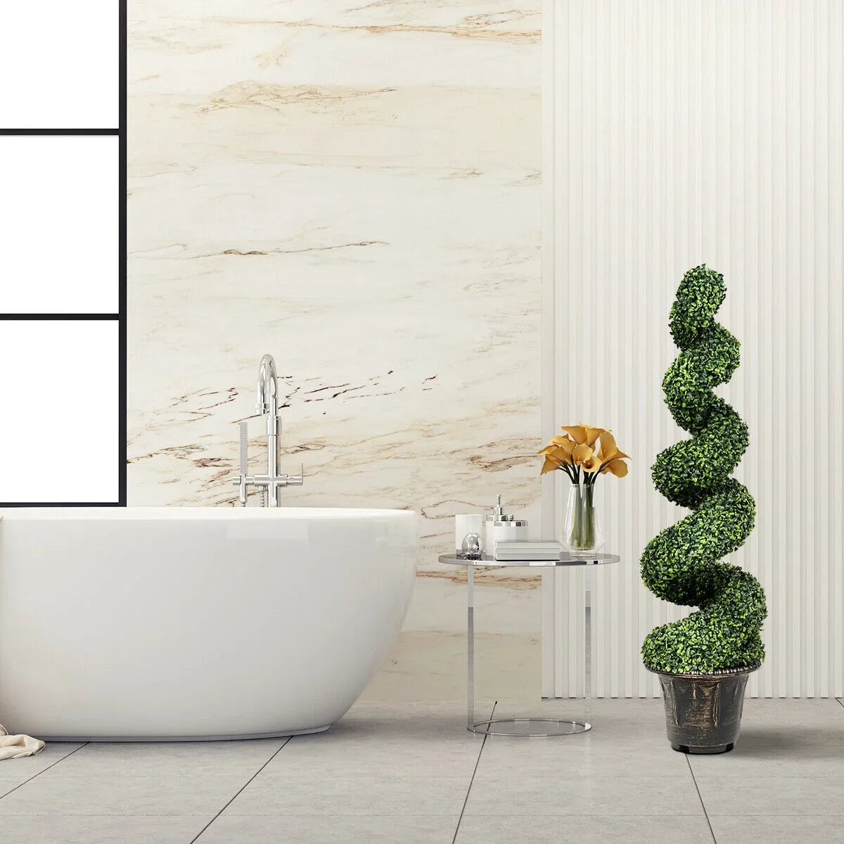 2026 NewGymax 2Pcs 4FT Artificial Boxwood Spiral Tree W/Realistic Leaves Indoor Outdoor Office