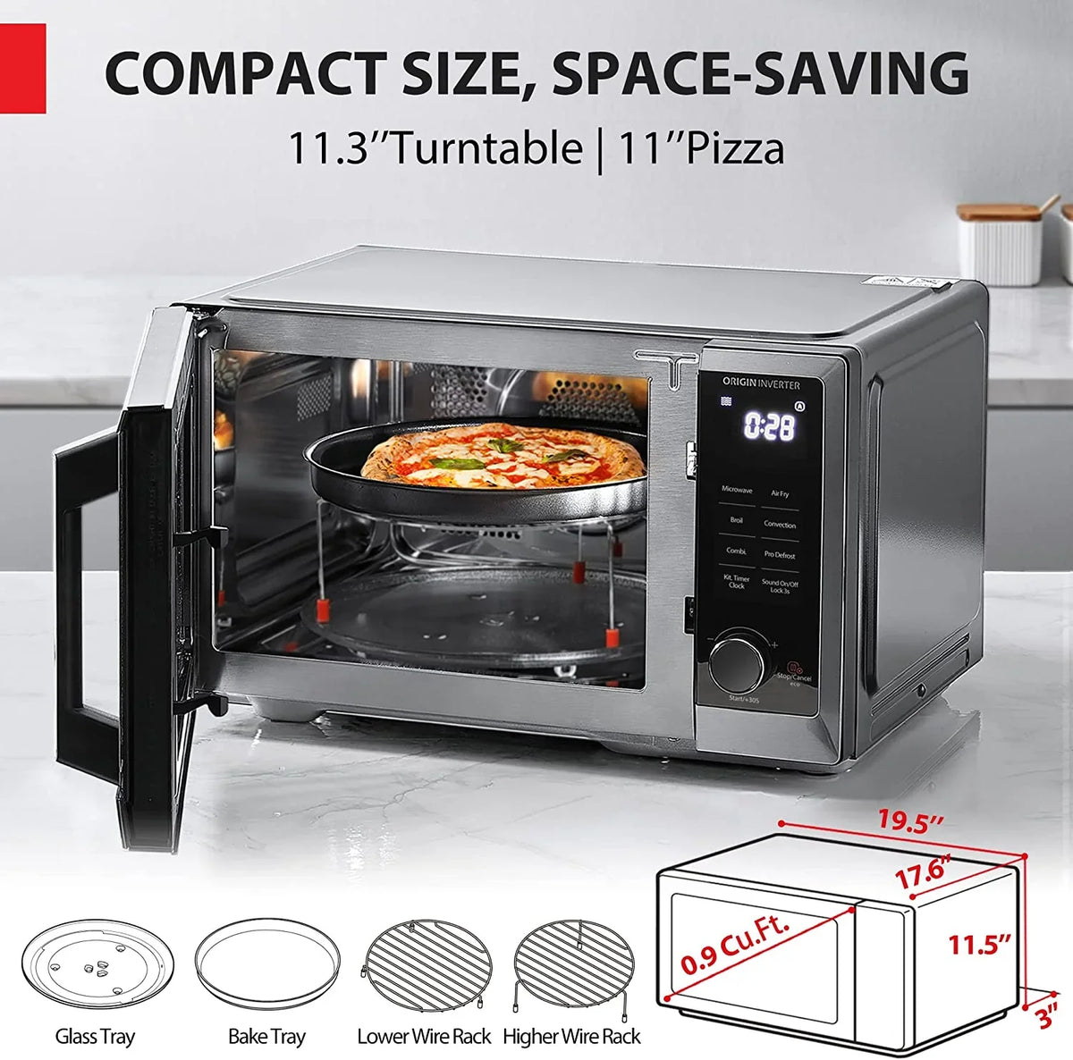 2026 NewTOSHIBA 7-in-1 Countertop Microwave Oven Air Fryer Combo, Inverter, Convection, Broil, Speedy Combi, Even Defrost, Humidity Sensor, Mute Function, 27 Auto Menu&47 Recipes, 1.0 cu.ft/30QT, 1000W
