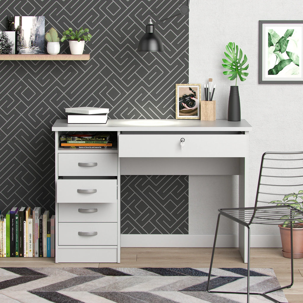 2026 NewTvilum Walden 5 Drawer Office Desk with 1 Locking Drawer for Adults, White