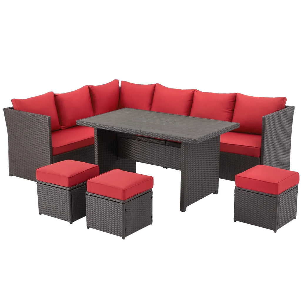 2026 NewAECOJOY 7 Piece Patio Furniture Set PE Rattan Outdoor Dining Set Sectional Sofa Couch with Table Patio Conversation Set in Gray