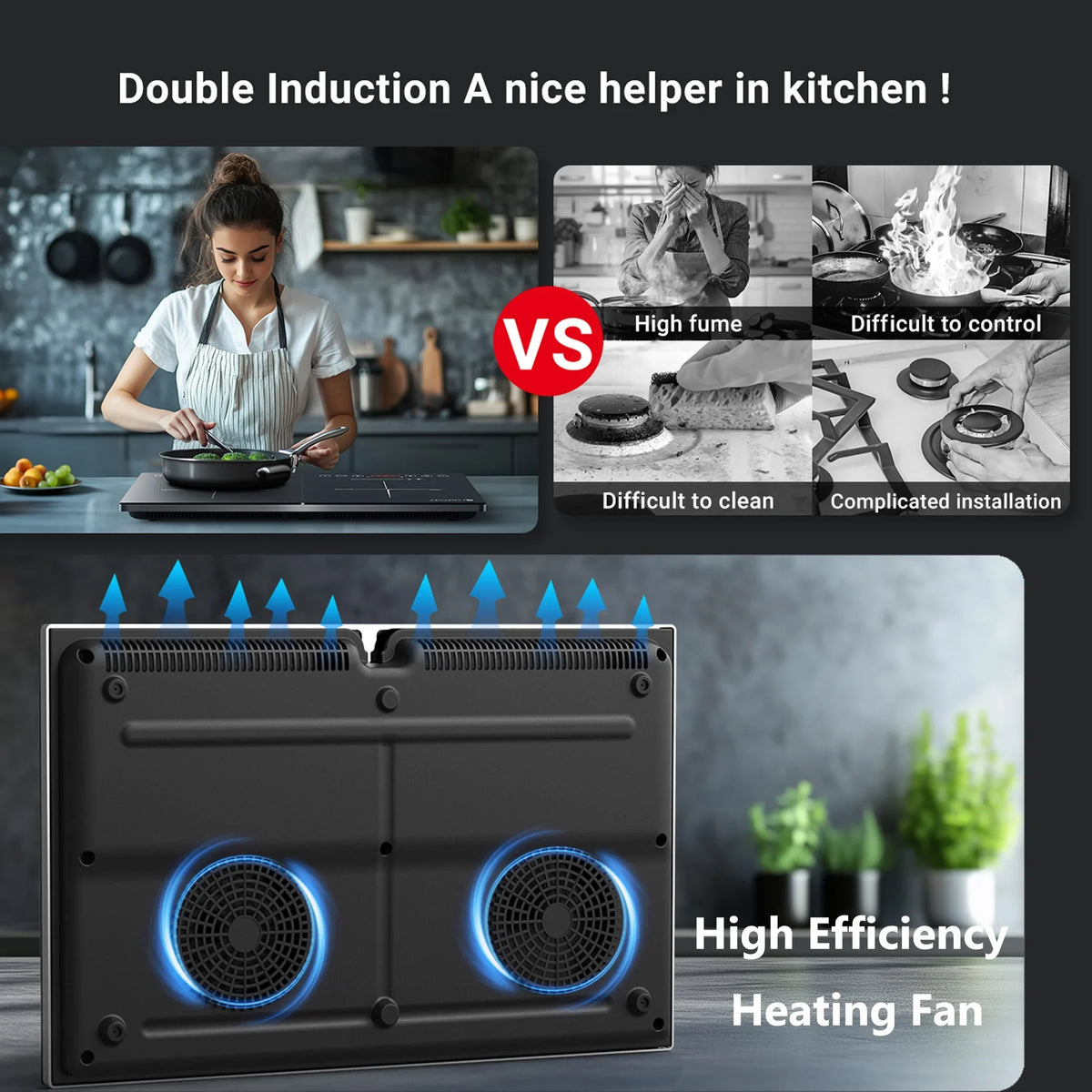 2026 NewAobosi Double Induction Cooktop with 2 Burners, 1800W Electric Stove Cooktop with Sensor Touch, 10 Temperature 9 Power Settings