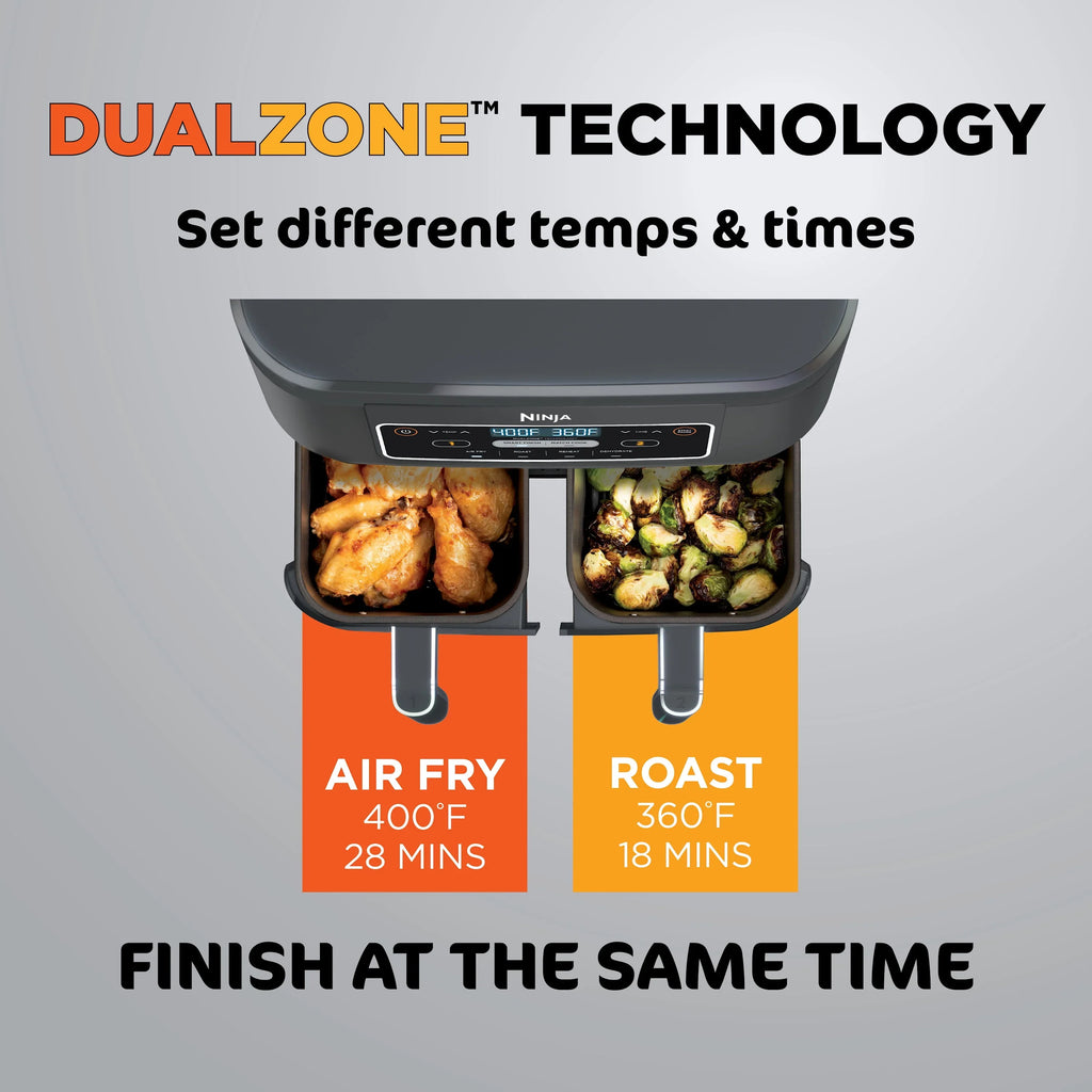 2026 NewNinja Foodi 4 in1 8-Quart. 2 Basket Air Fryer with DualZone Technology Air Fry, Roast, and More, DZ100WM