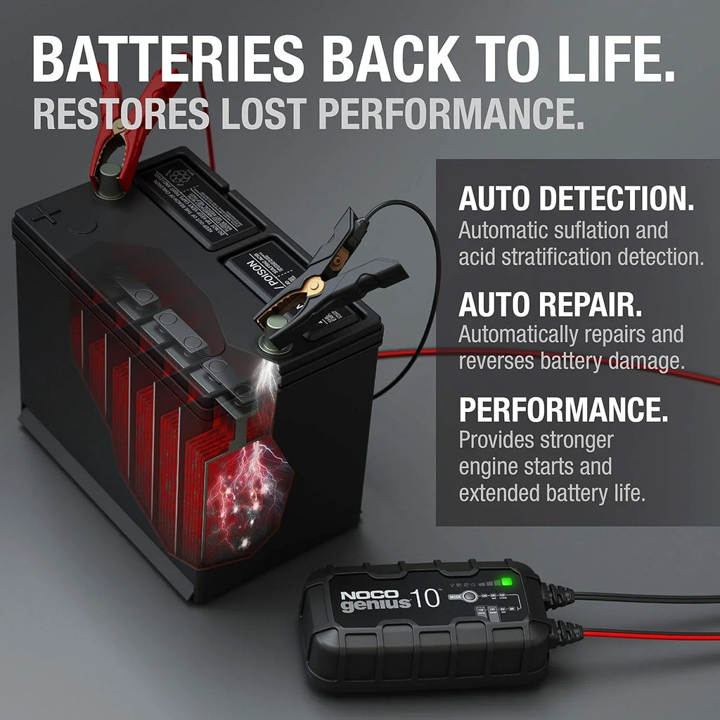 2026 NewNOCO GENIUS10: 10A 6V/12V Smart Battery Charger, Maintainer and Desulfator