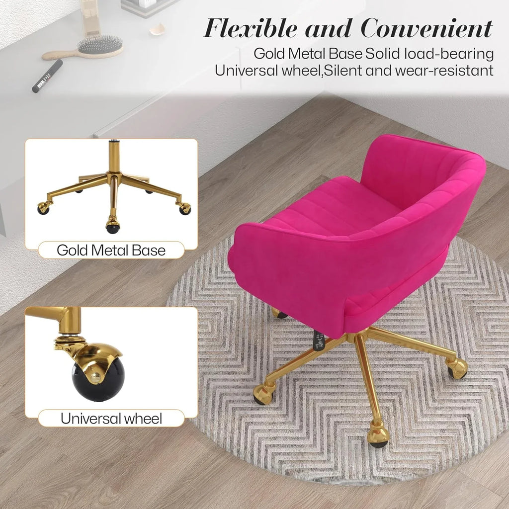2026 NewHome Office Swivel Desk Chair, Modern Velvet Vanity Chair, Height Adjustable Armchair with Gold Base, Ergonomic Office Chair for Task Study Computer Room, Beige