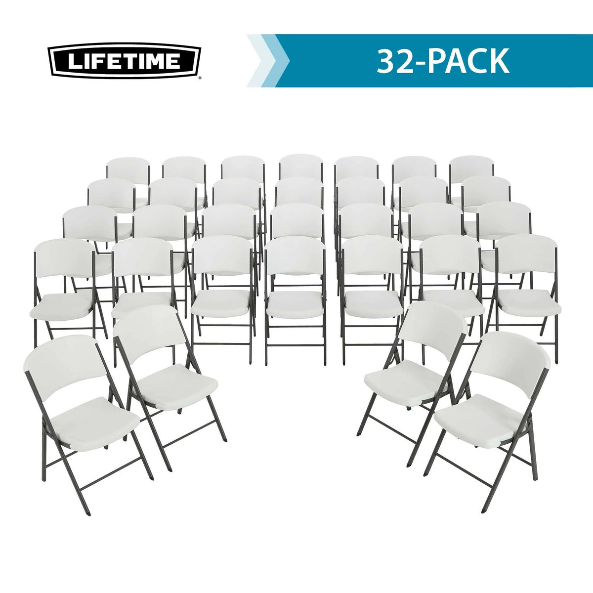 Lifetime (4) 8-Foot Rectangle Stacking Tables and (32) Chairs Combo Indoor/Outdoor Commercial Grade, White Granite (80410)