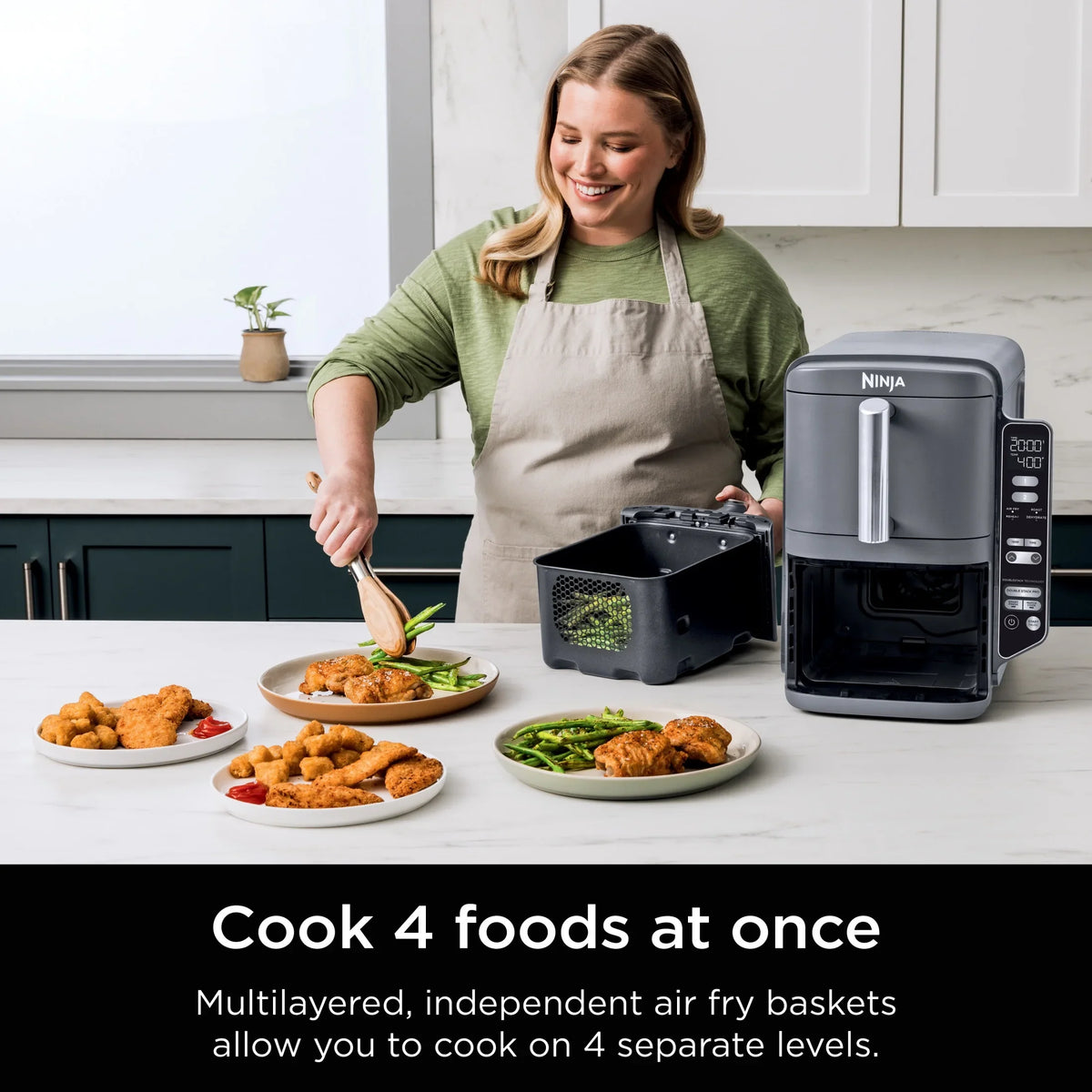 2026 NewNinja DoubleStack XL 2-Basket Air Fryer, DoubleStack Technology Cooks 4 Foods at Once, Space Saving Design, 10 QT, 4-in-1, Smart Finish & Match Cook, SL400